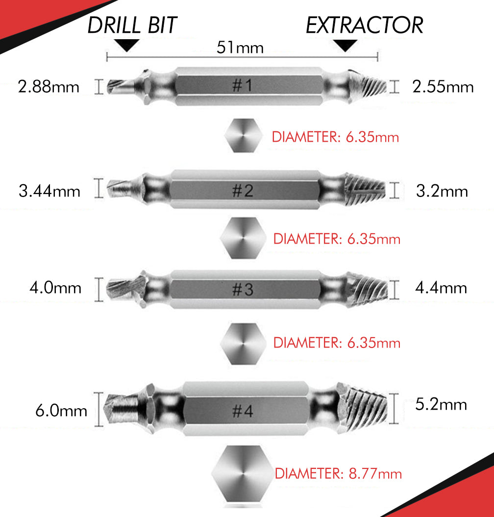Damaged Screw Extractor (Set of 4)
